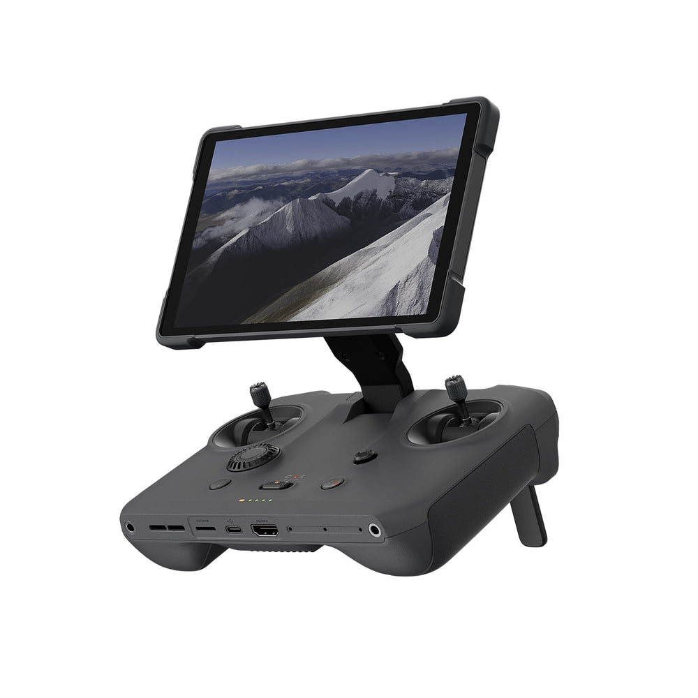 The DJI RC 2 Remote Controller in grey on a white background, showing it's rotatable 7-inch High-Bright Mini-LED Display.