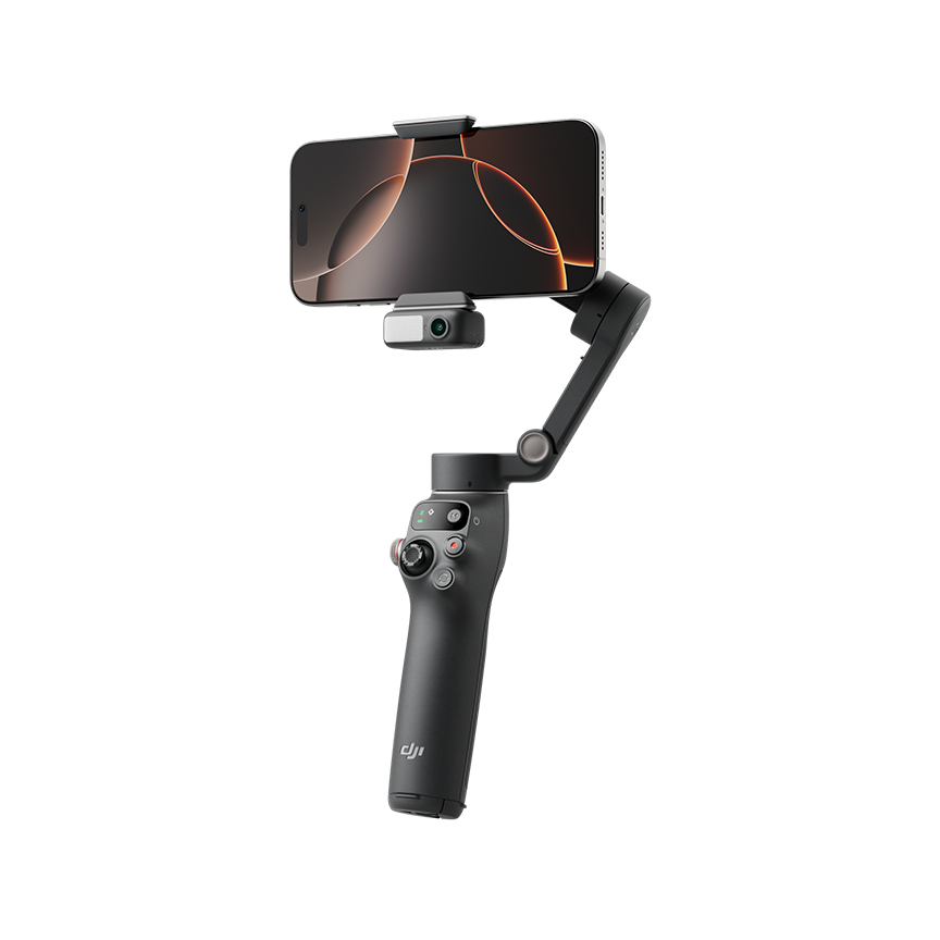 Close up shot of the DJI Osmo Mobile 7P on a  white background