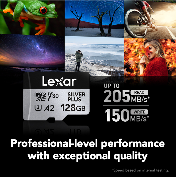 Lexar Professional Silver Plus 128GB microSDXC UHS-I V30 (205MB/s) - DJI Recommended Memory Card