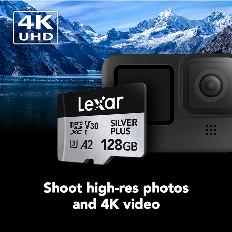 Lexar Professional Silver Plus 128GB microSDXC UHS-I V30 (205MB/s) - DJI Recommended Memory Card