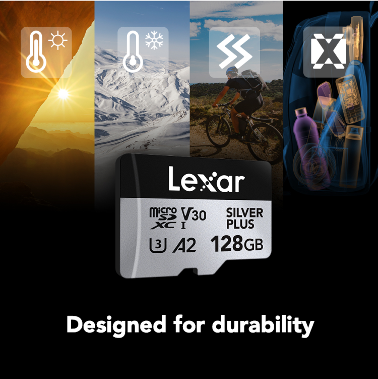 Lexar Professional Silver Plus 128GB microSDXC UHS-I V30 (205MB/s) - DJI Recommended Memory Card