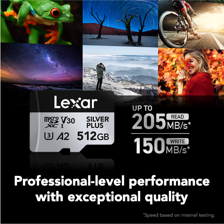 Lexar Professional Silver Plus 512GB microSDXC UHS-I V30 (205MB/s) - DJI Recommended Memory Card