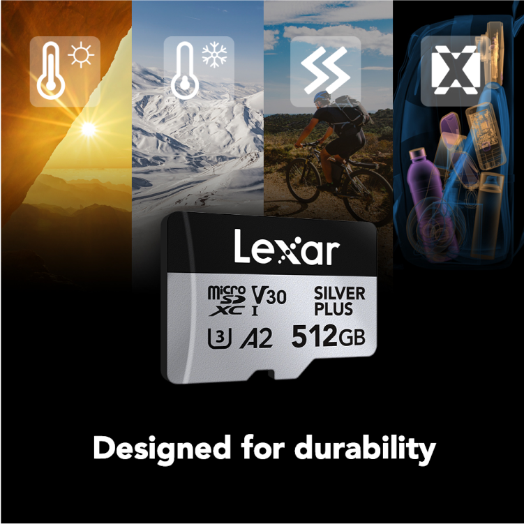 Lexar Professional Silver Plus 512GB microSDXC UHS-I V30 (205MB/s) - DJI Recommended Memory Card