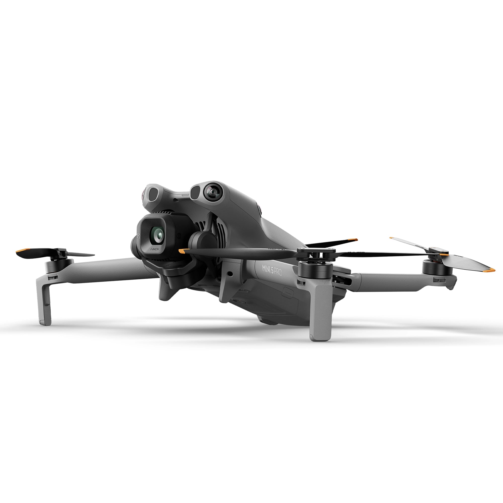 Dji Mini 5 Pro Drone unfolded on the ground shot on a white background
